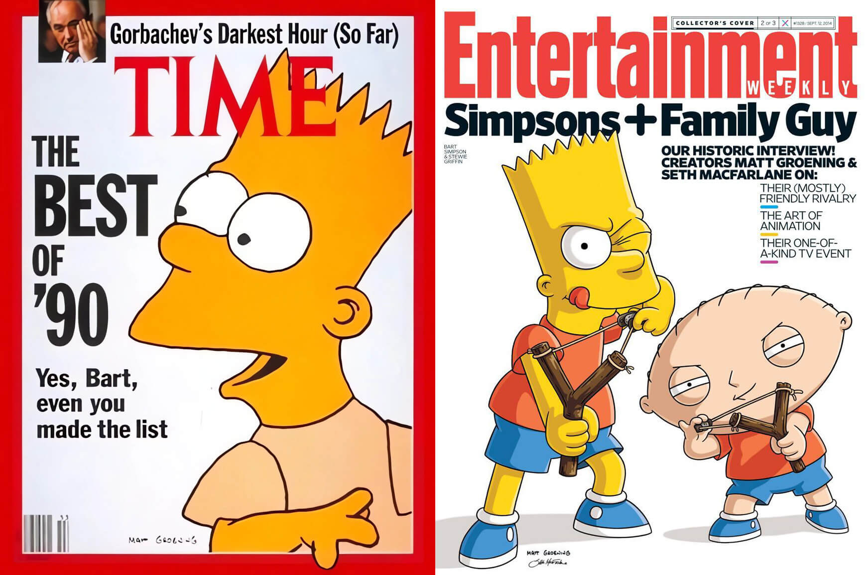 Обложки журналов Time (1990) и Entertainment Weekly (2014) с Симпсонами